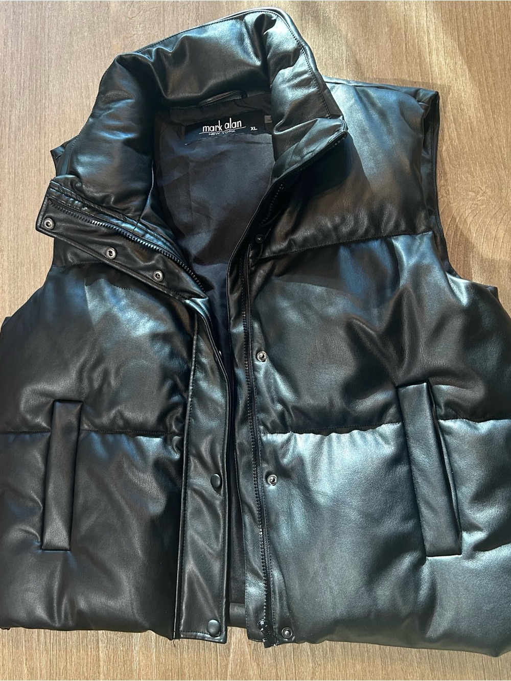 Mark Alan Black Faux Leather Puffer Vest - Women's Large